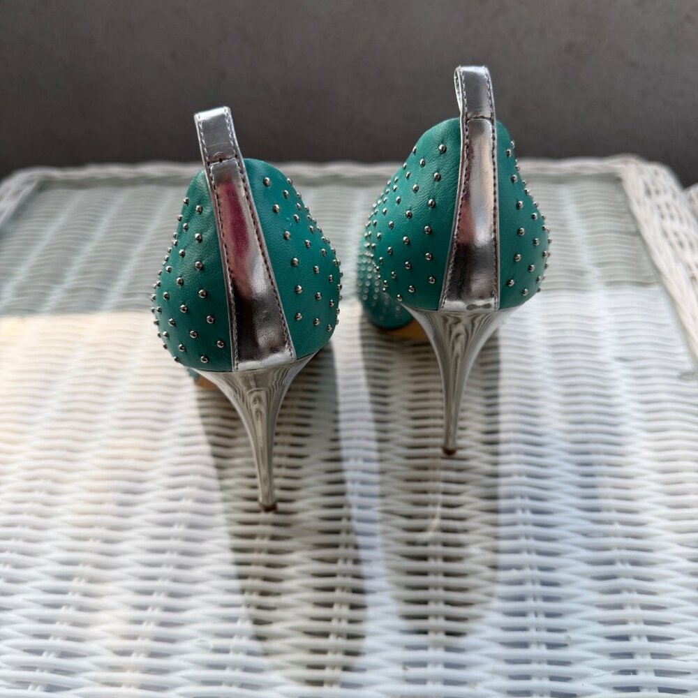 Giuseppe Zanotti Green Studded Peep Toe Heels Size 6 - Picture 4 of 7